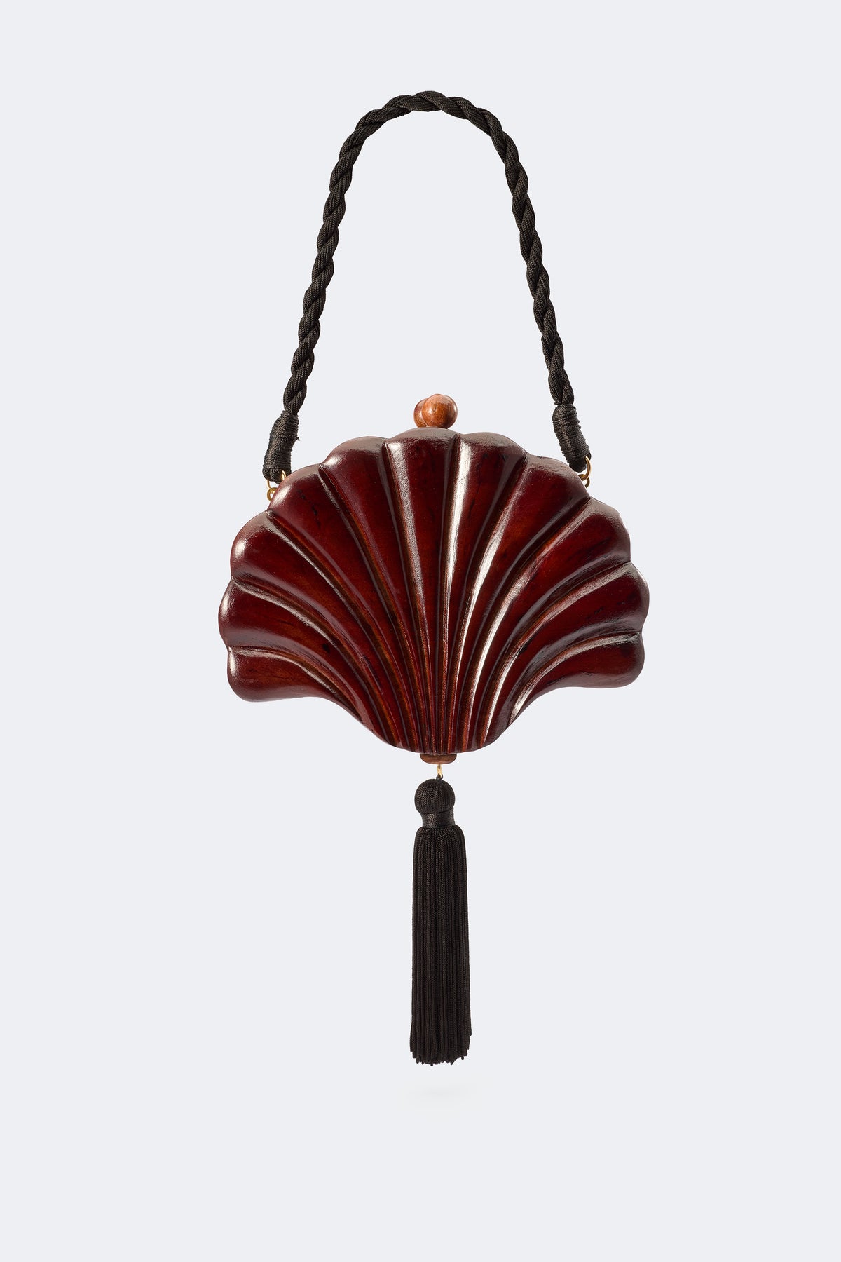 Carved Concha Clutch In Mahogany Brown