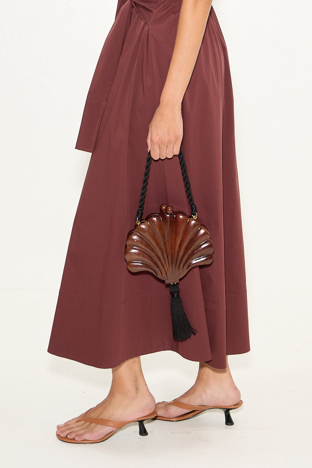 Carved Concha Clutch In Mahogany Brown