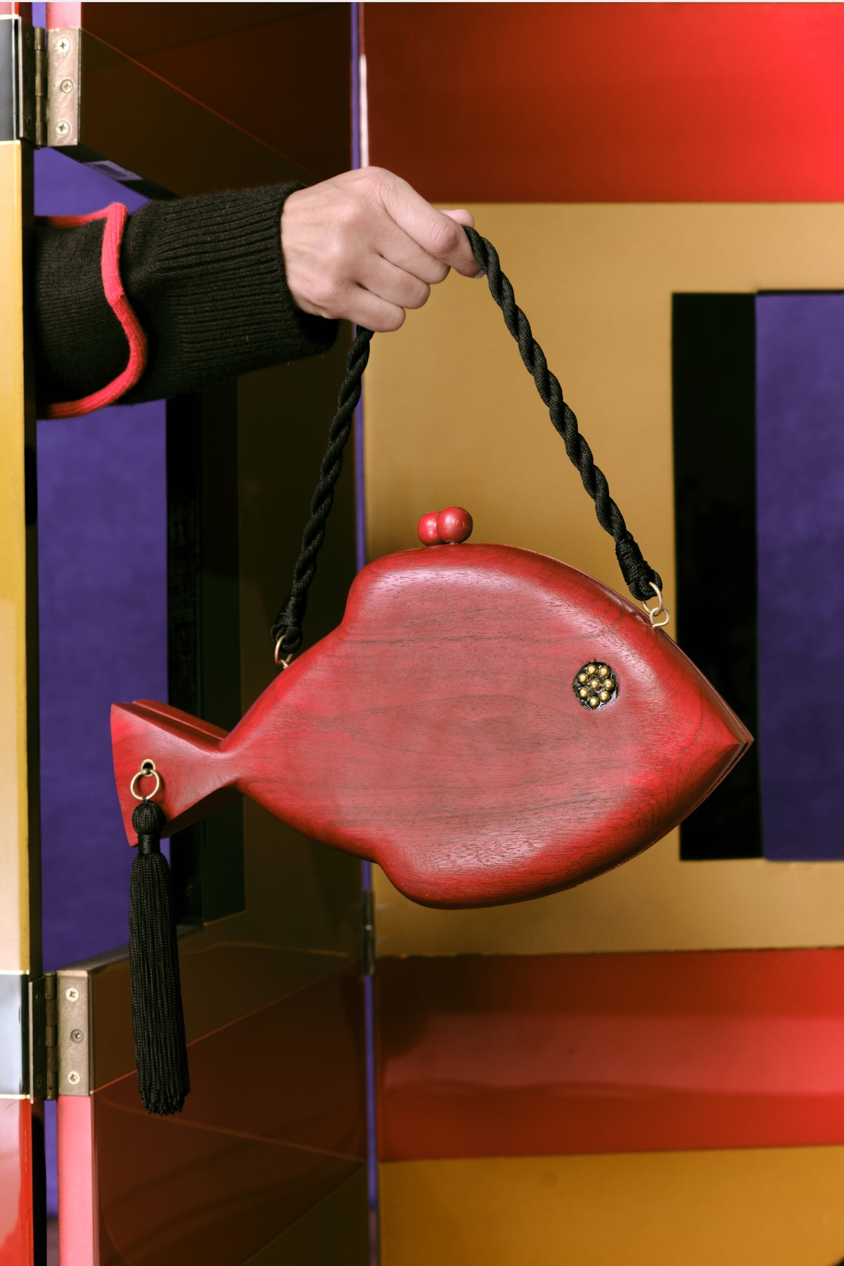 Carved Fish Bag In Lucky Red