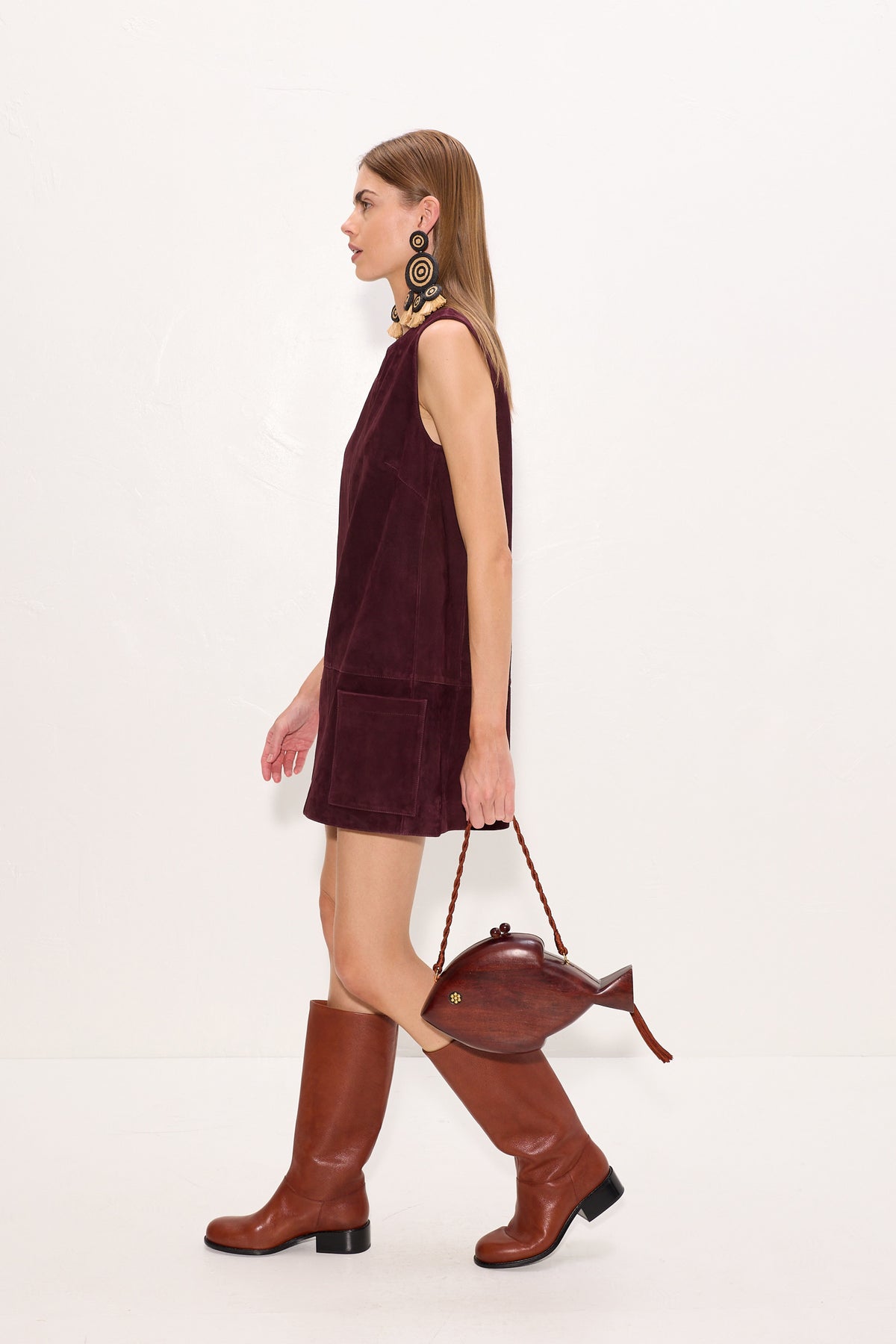 Carved Wooden Fish Clutch in Mahogany Brown