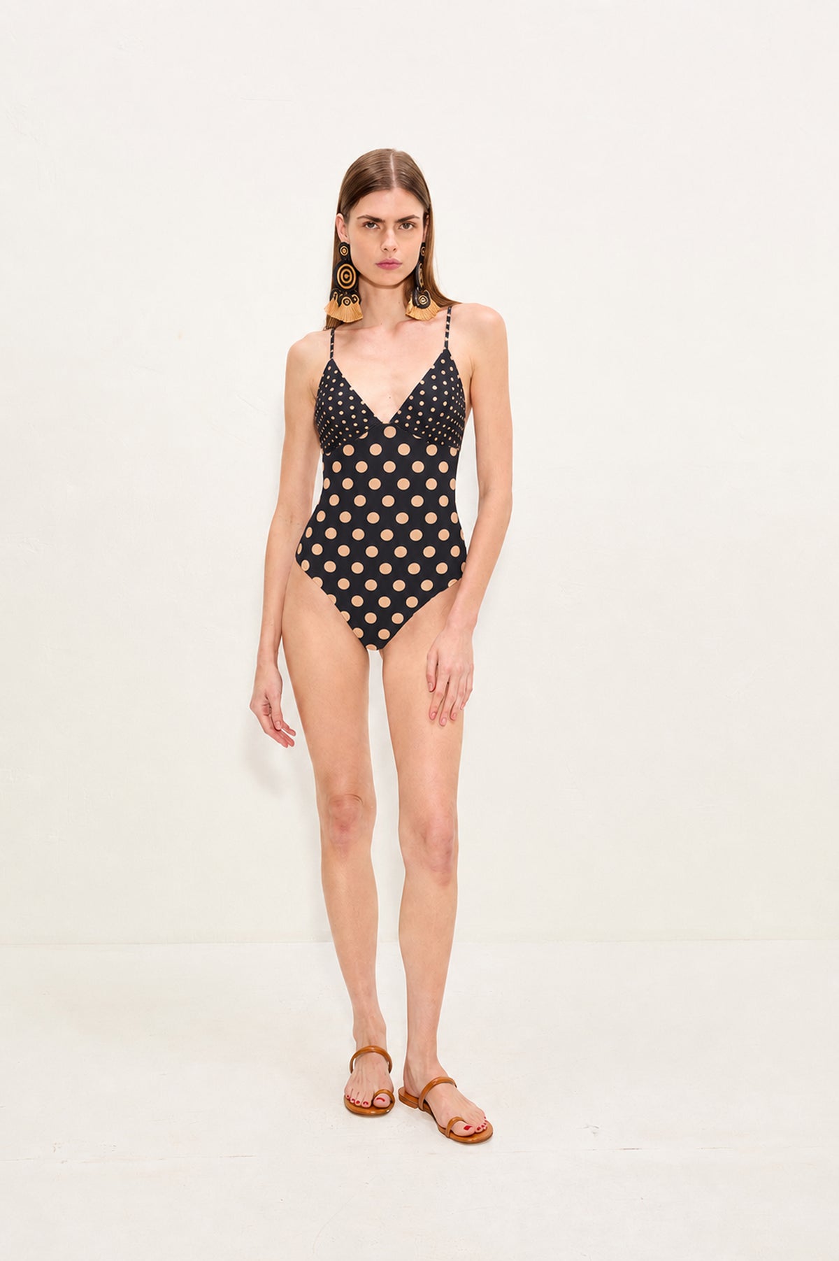 Behati One Piece In Black/Tan Polka Dot