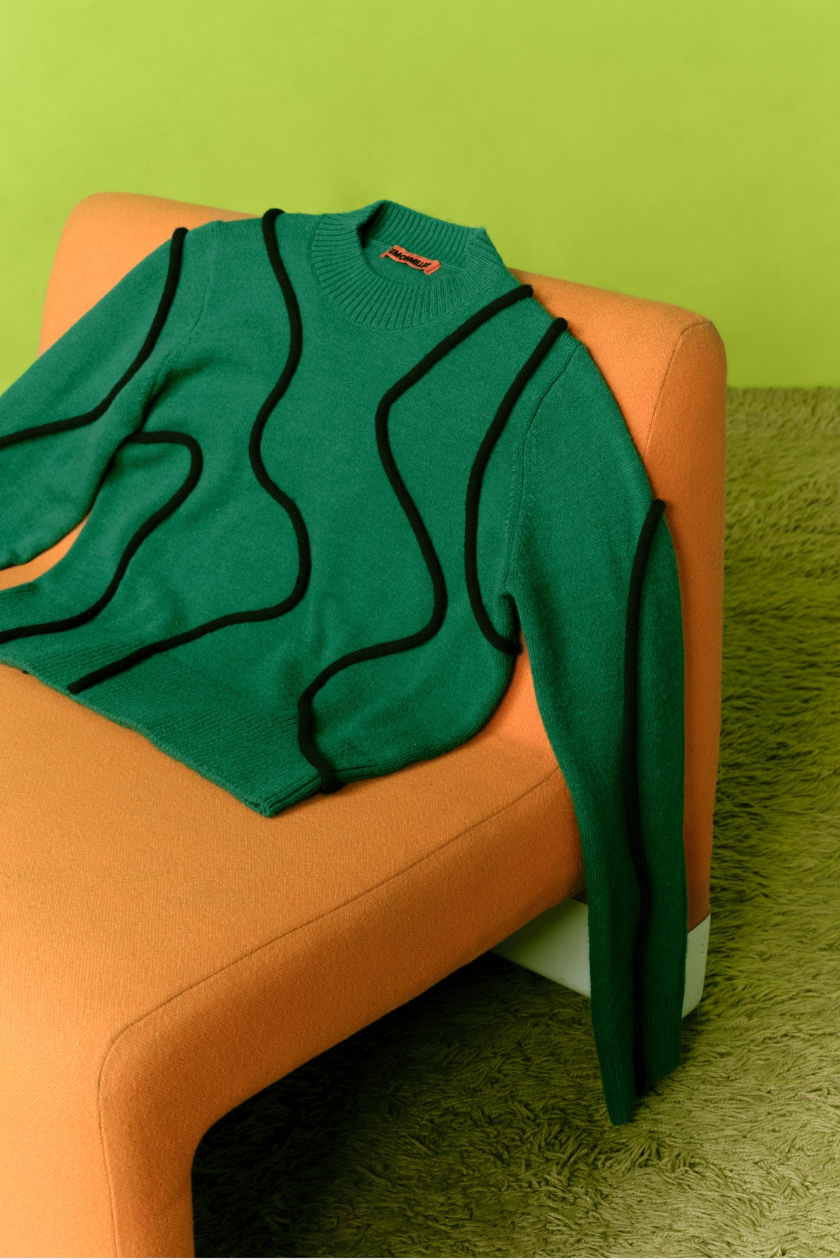 Cher Squiggle Sweater In Grass Green/Black