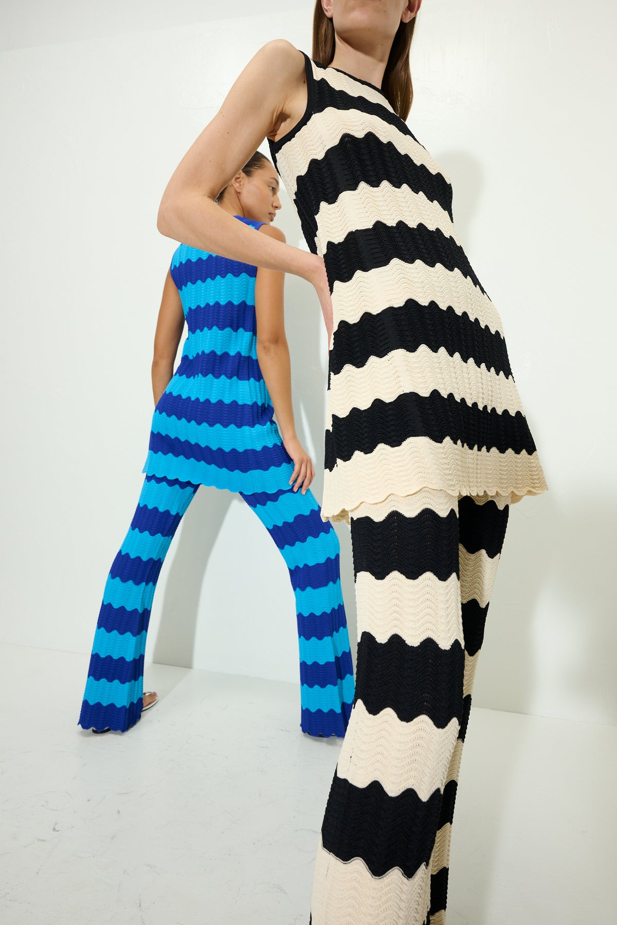 Moji Knit Pant in Black/Macadamia Wave Stripe