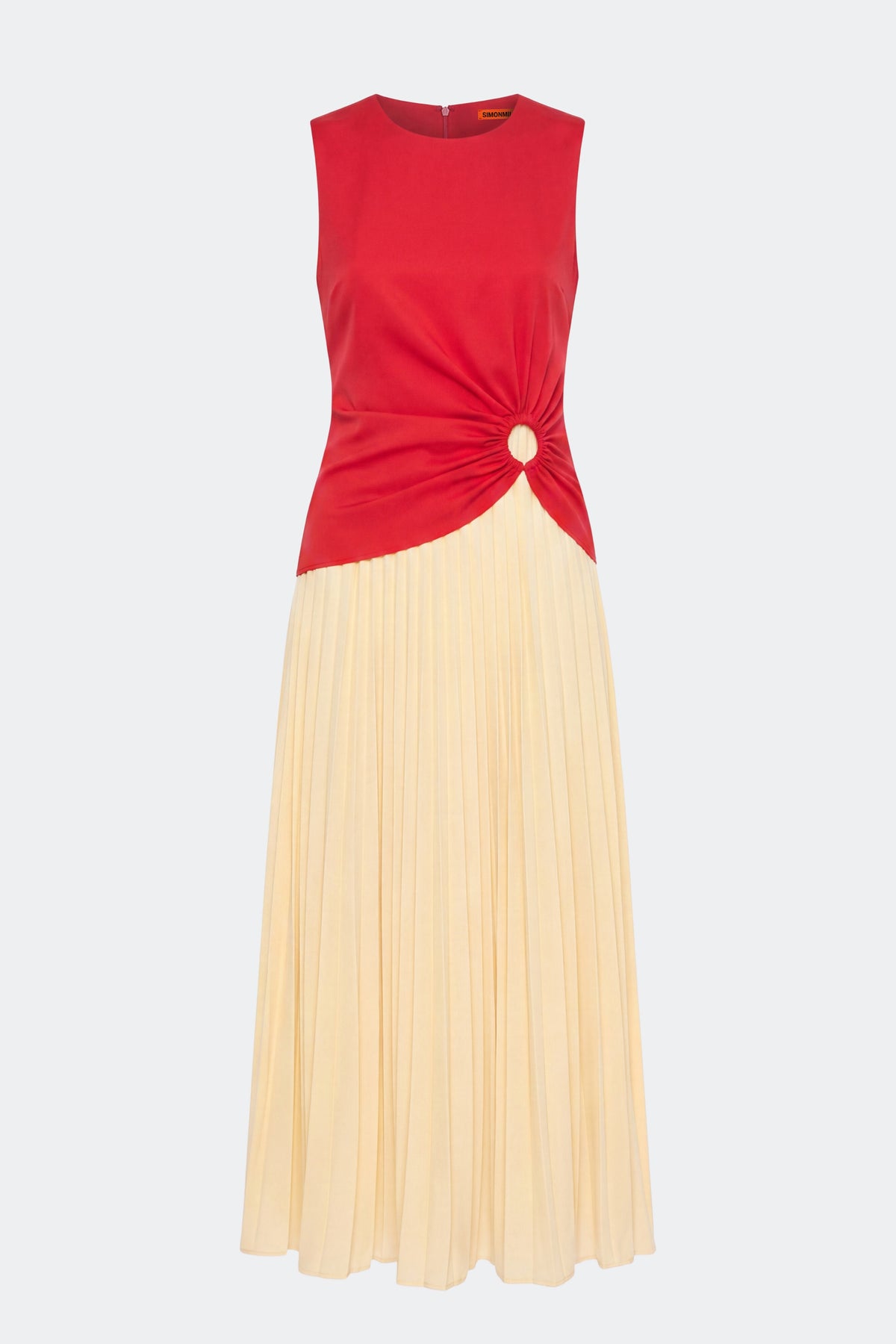 Cori Pleated Dress In Butter/Classic Red Combo