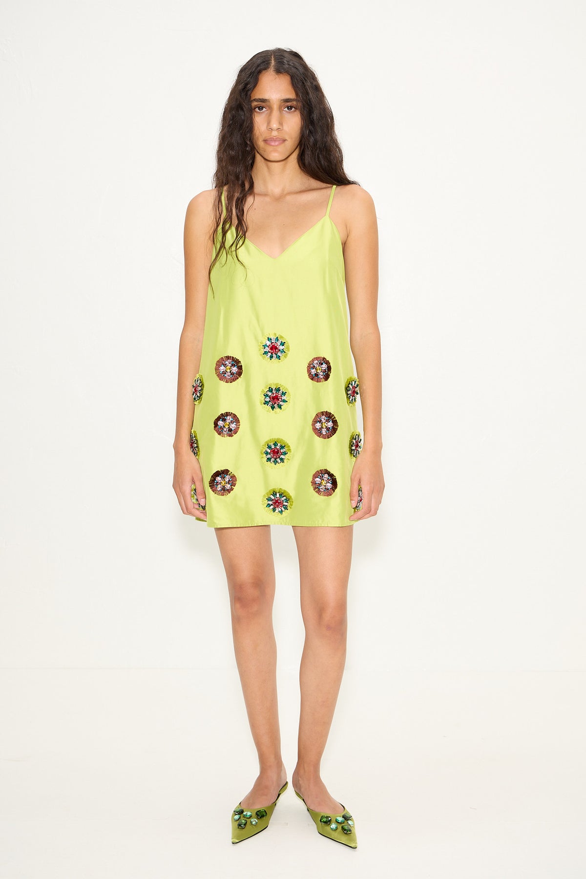 Sian Embellished Taffeta Mini Dress In Chartreuse
