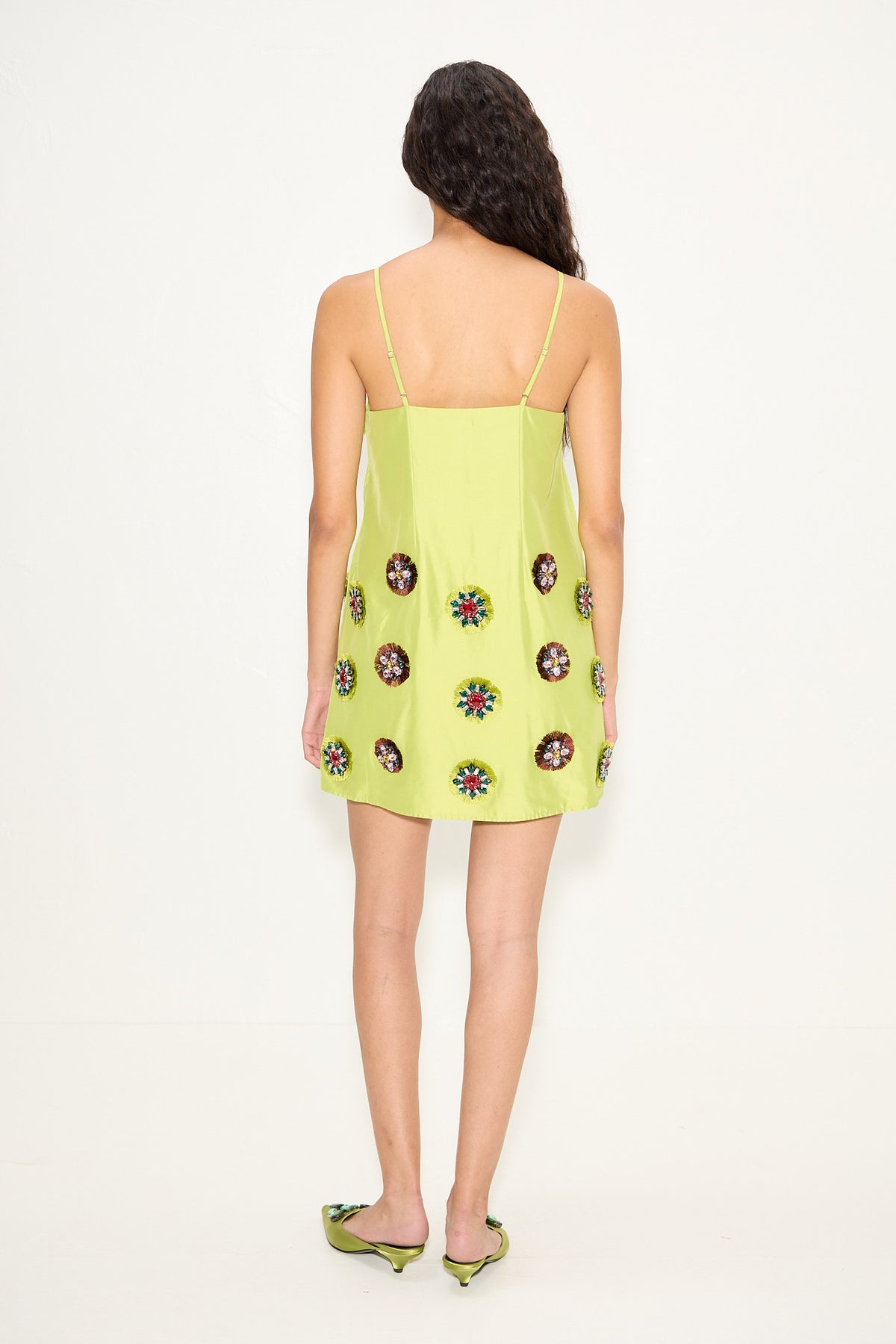 Sian Embellished Taffeta Mini Dress In Chartreuse