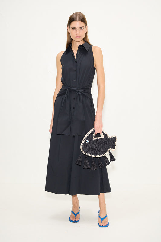 Inna Sleeveless Poplin Dress In Black