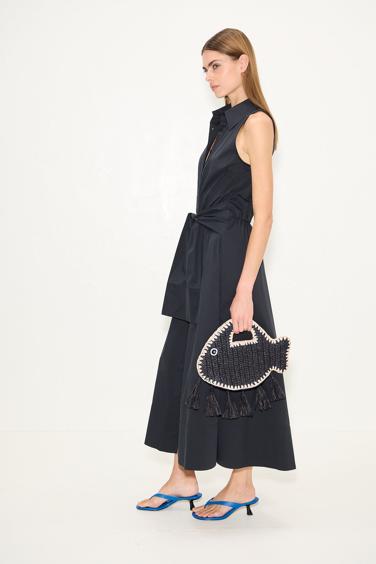 Inna Sleeveless Poplin Dress In Black