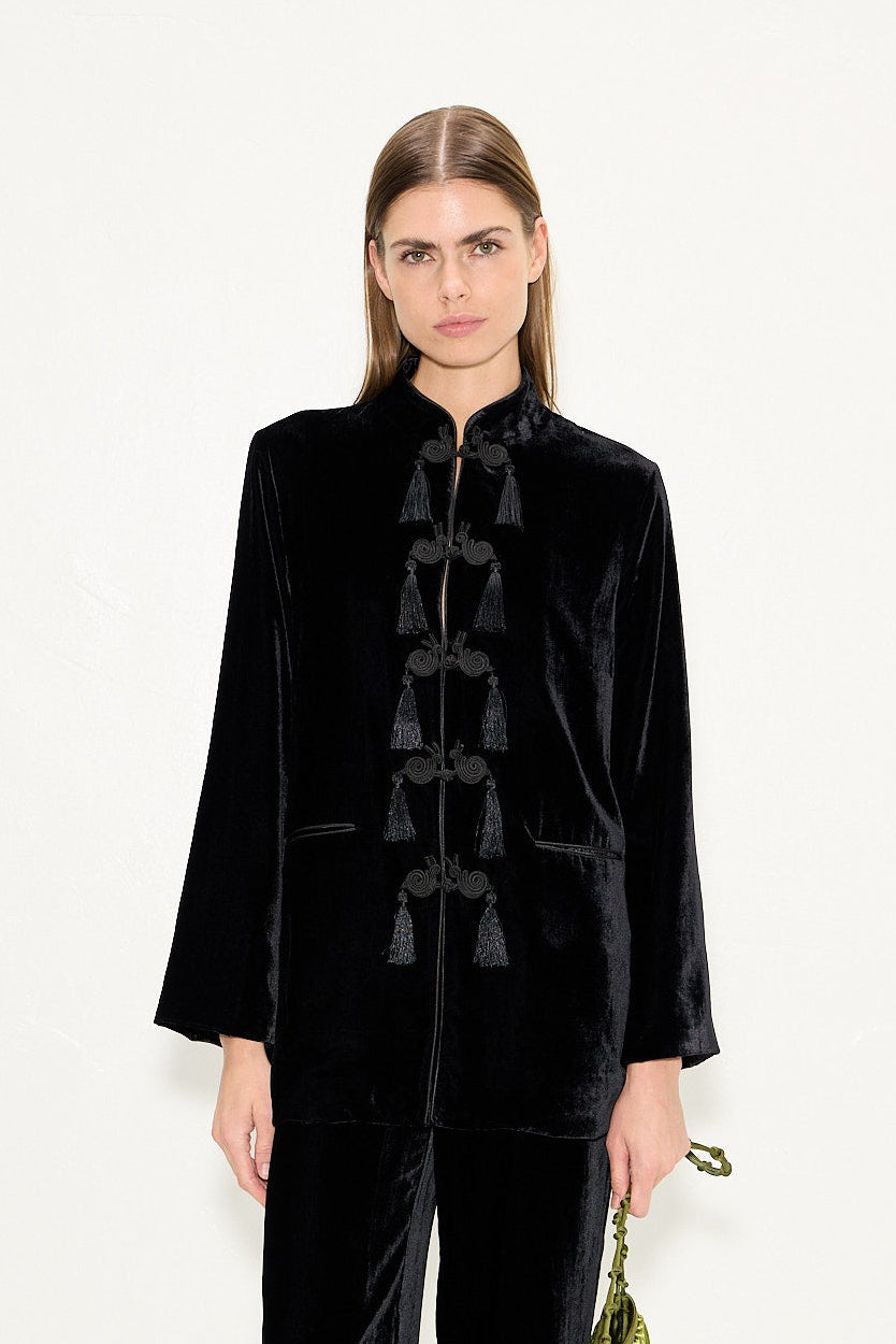 Moxie Velvet Jacket In Black