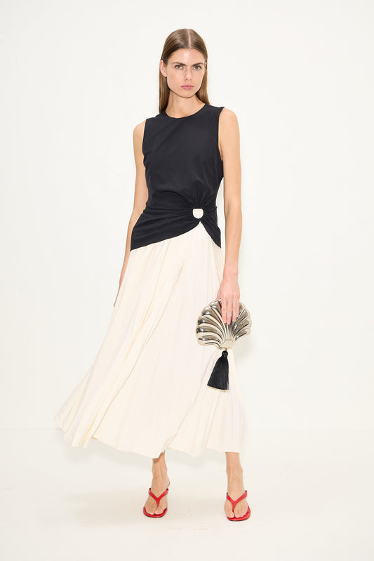 Cori Pleated Dress In Black/Macadamia