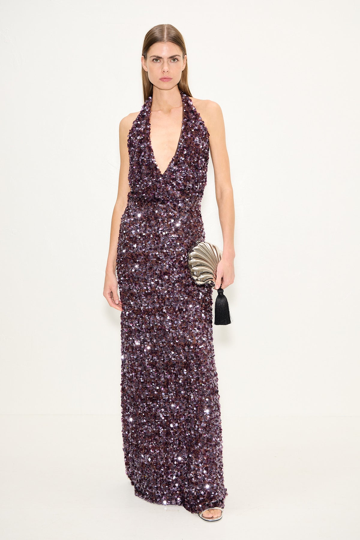 Davina Sequin Maxi Dress In Plum
