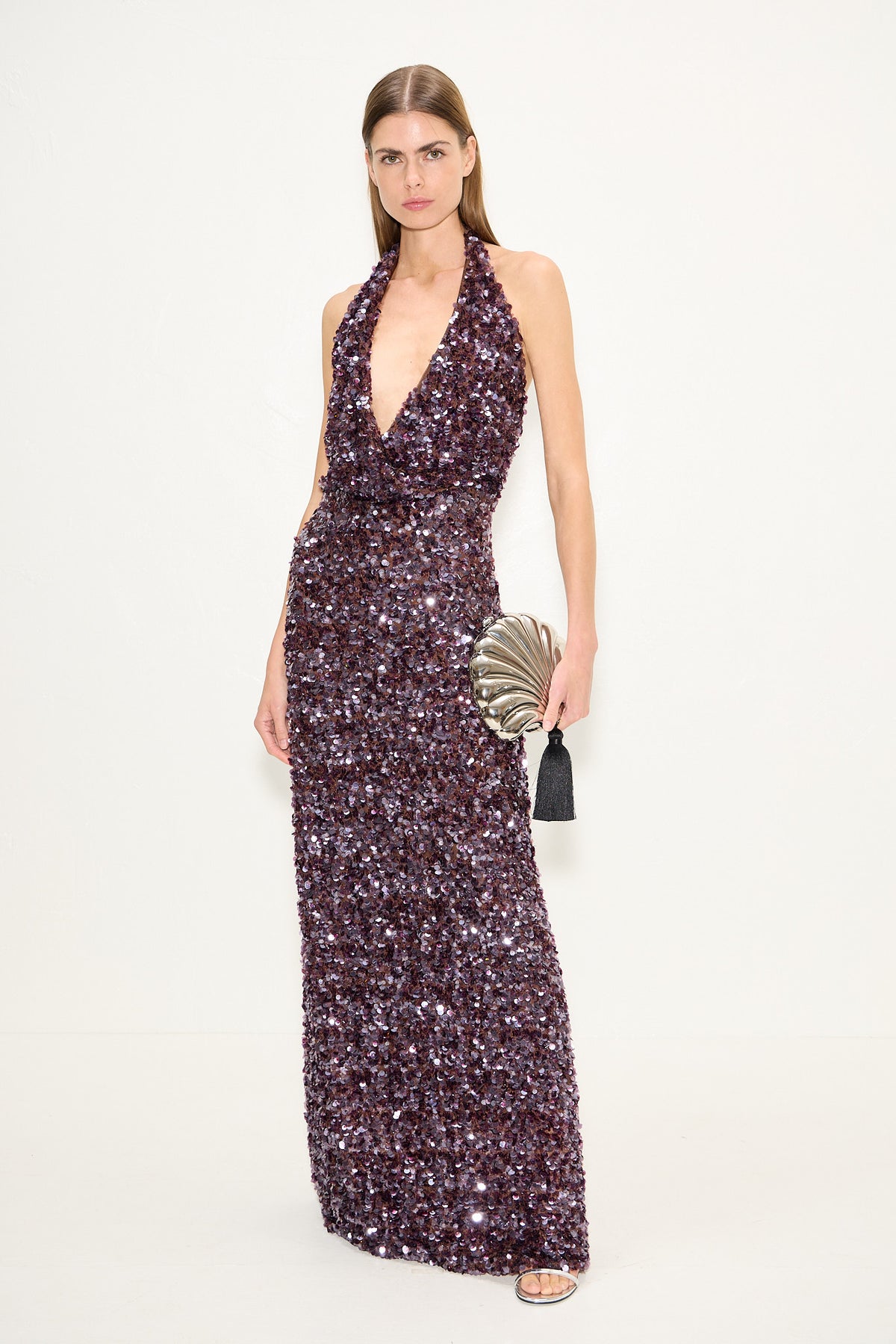 Davina Sequin Maxi Dress In Plum