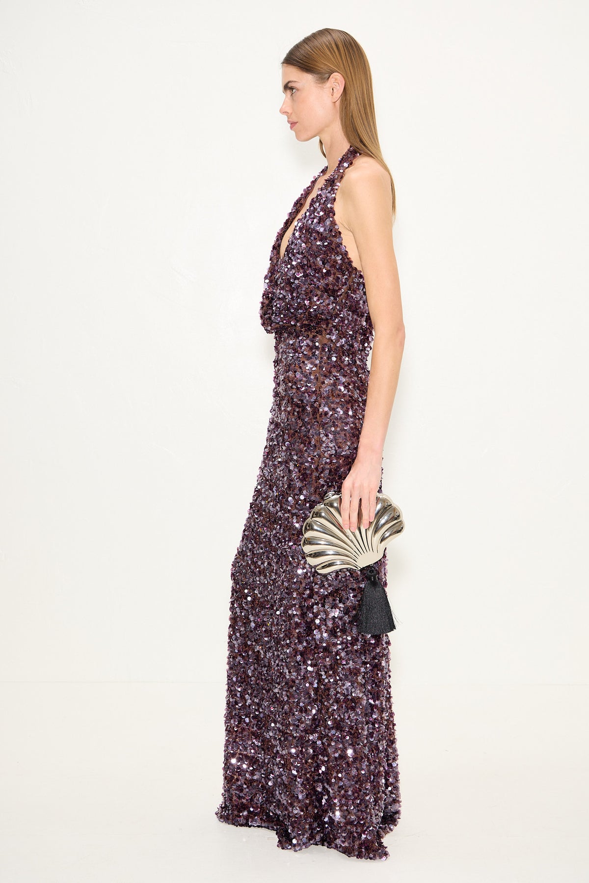 Davina Sequin Maxi Dress In Plum