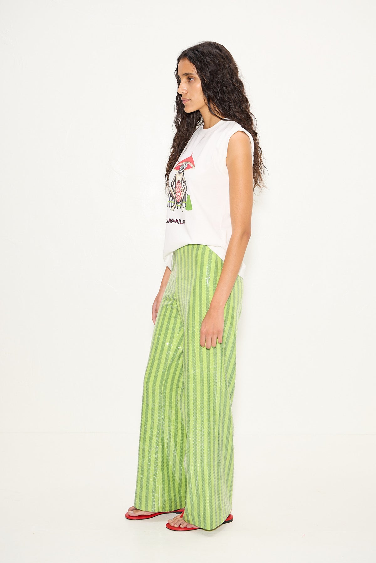 Pia Sequin Pant In Chartreuse Stripe