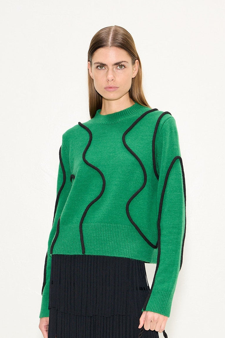 Cher Squiggle Sweater In Grass Green/Black