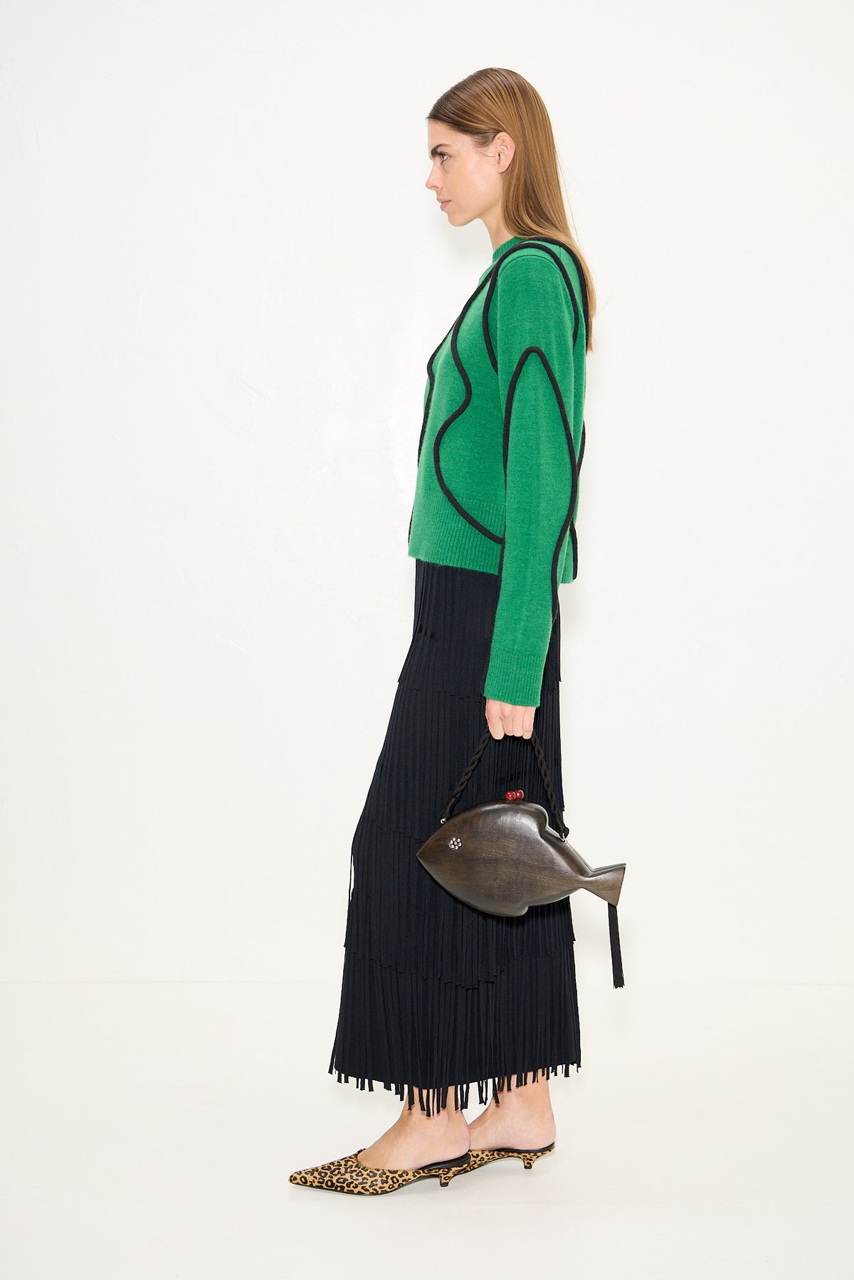 Cher Squiggle Sweater In Grass Green/Black