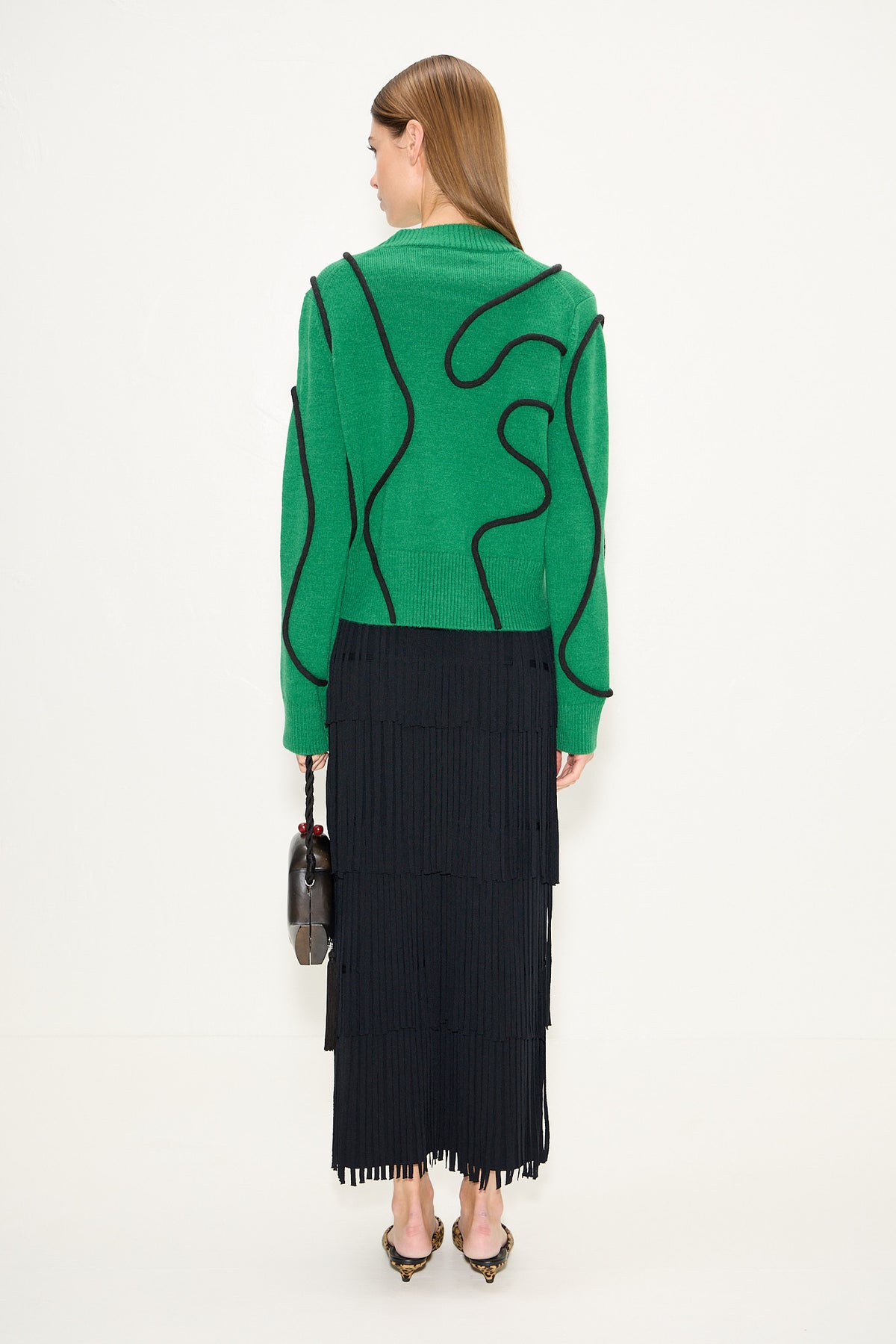 Cher Squiggle Sweater In Grass Green/Black