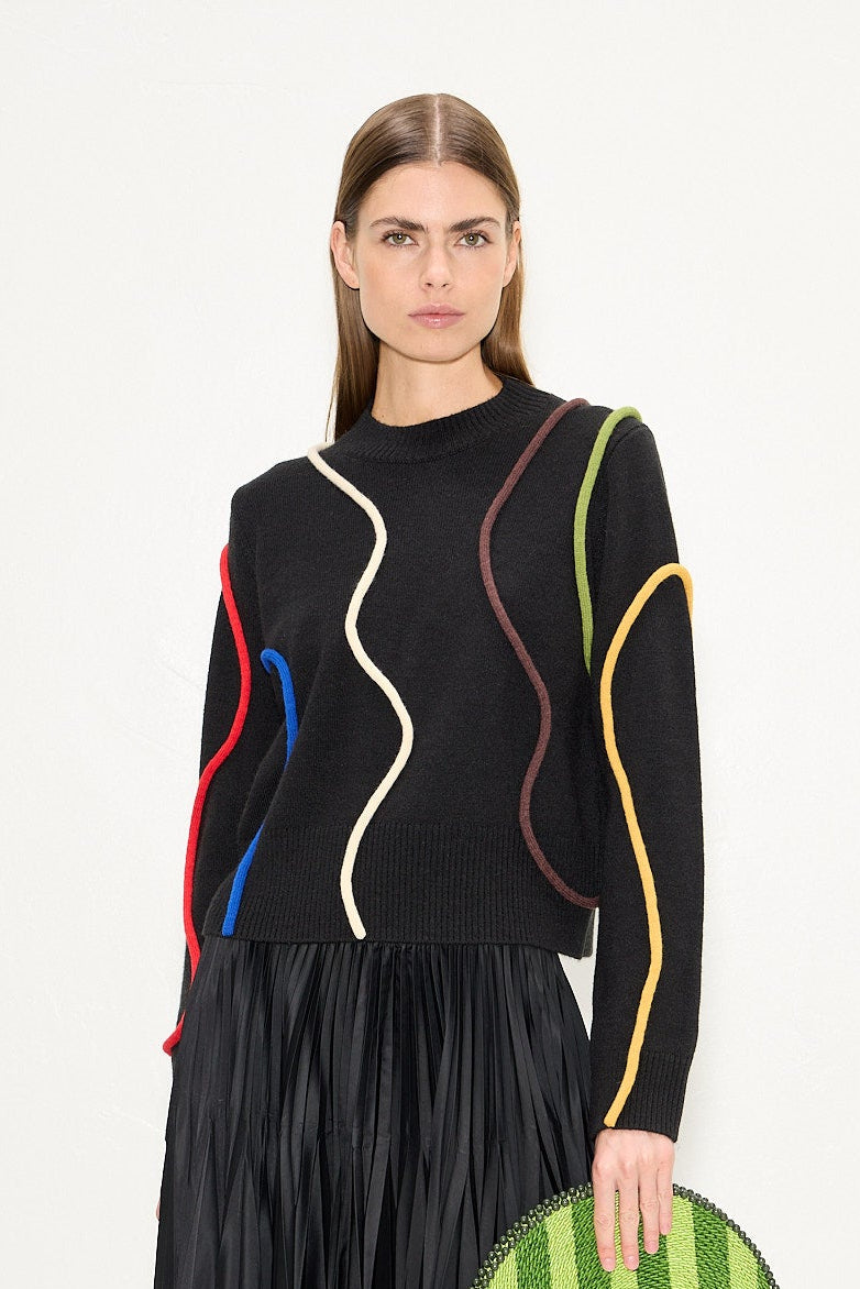 Cher Squiggle Sweater In Black Multi