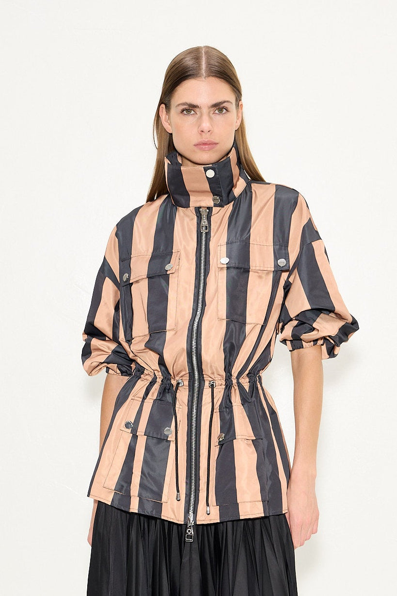 Iza Taffeta Jacket In Black/Tan Stripe