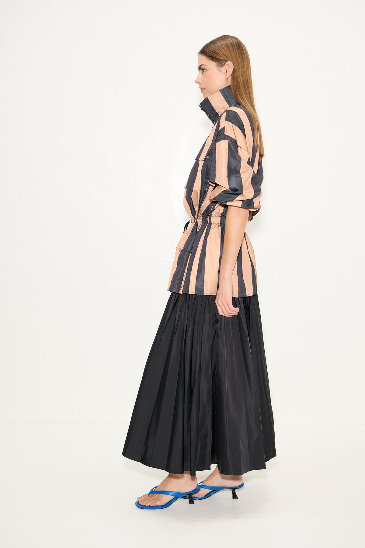 Iza Taffeta Jacket In Black/Tan Stripe