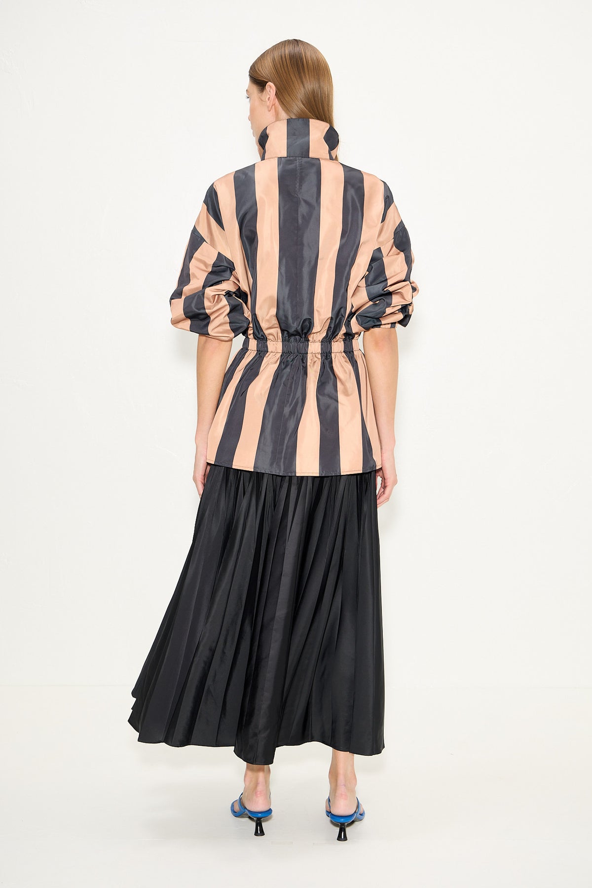 Iza Taffeta Jacket In Black/Tan Stripe