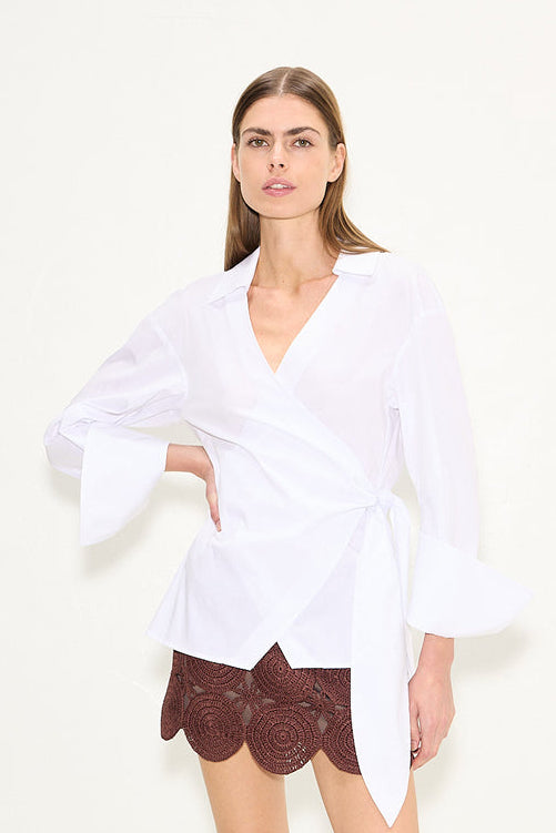 Anya Poplin Wrap Top In Macadamia