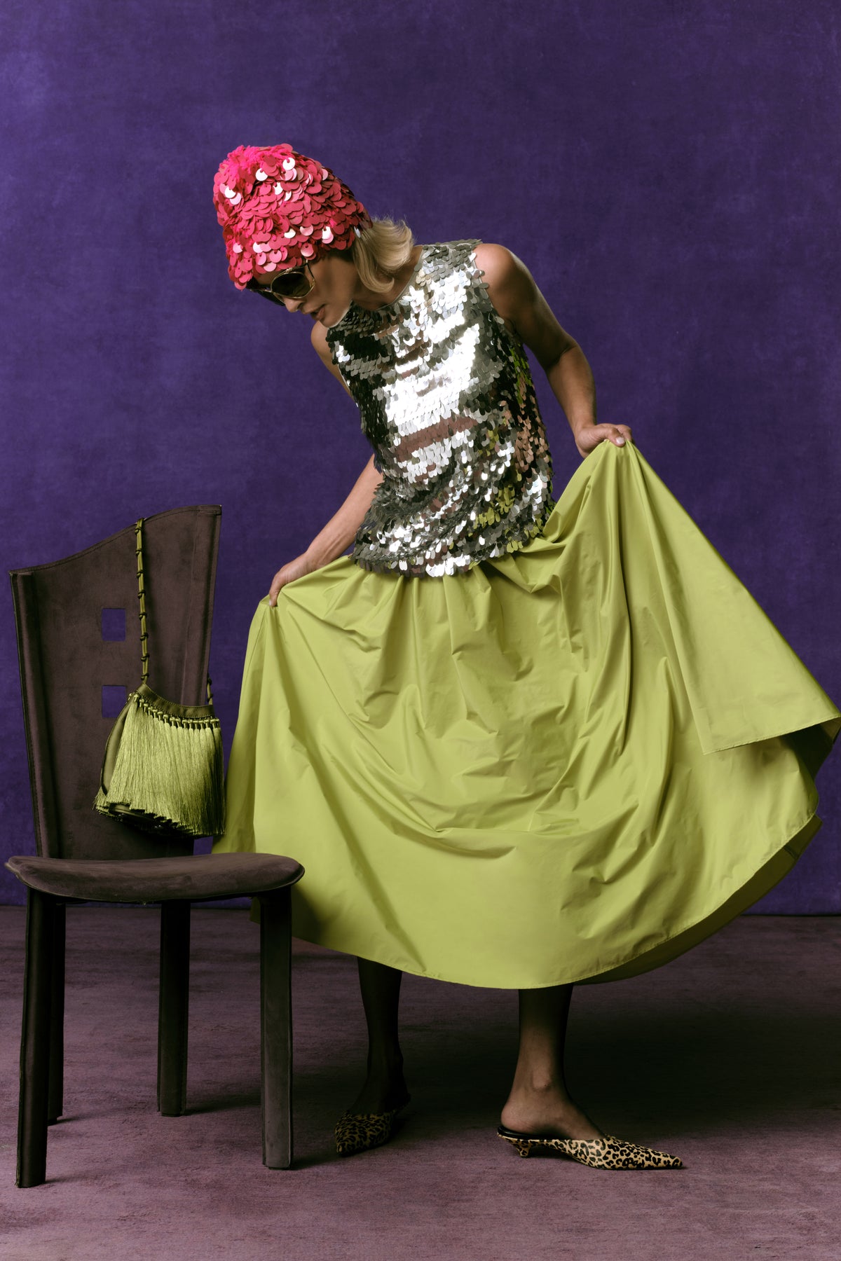 Effie Taffeta Skirt In Chartreuse