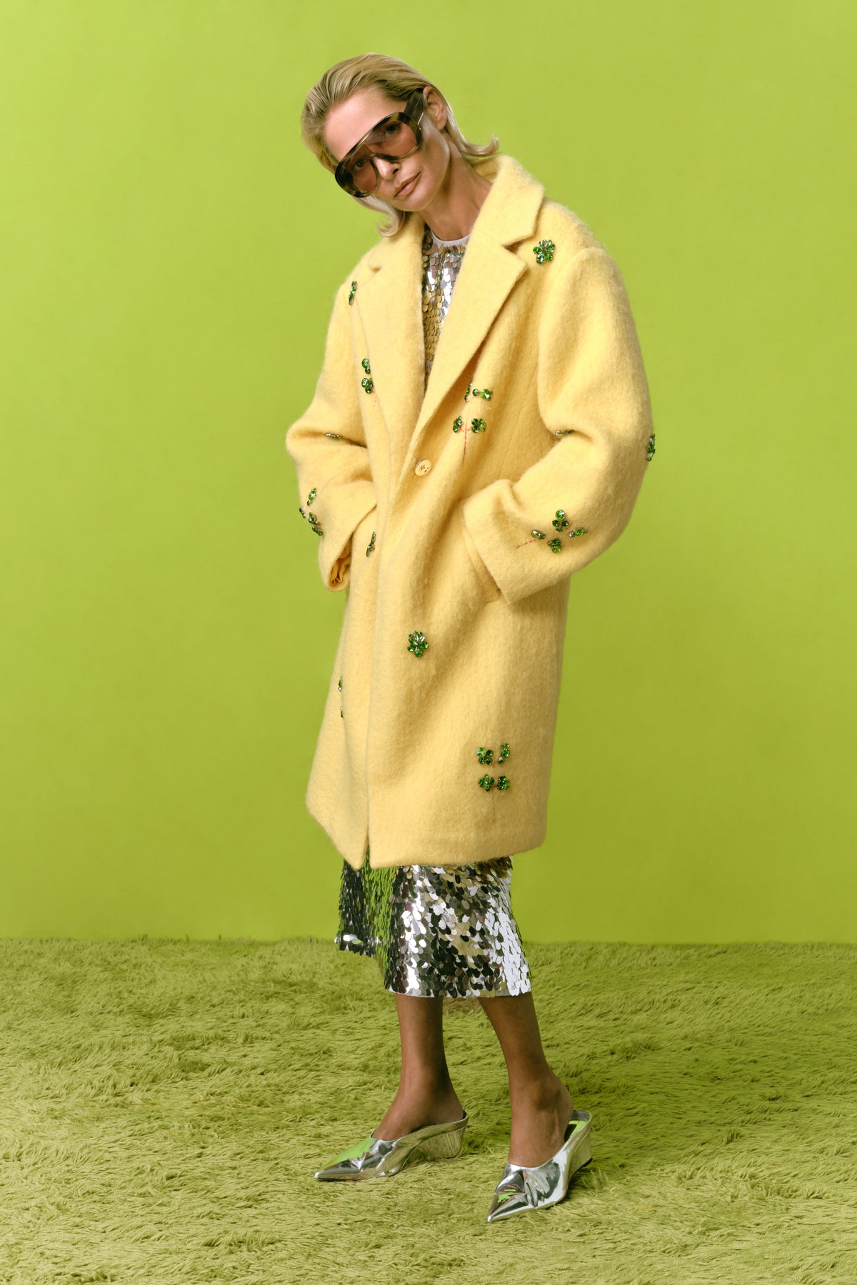 Esme Embellished Coat In Lemon Yellow