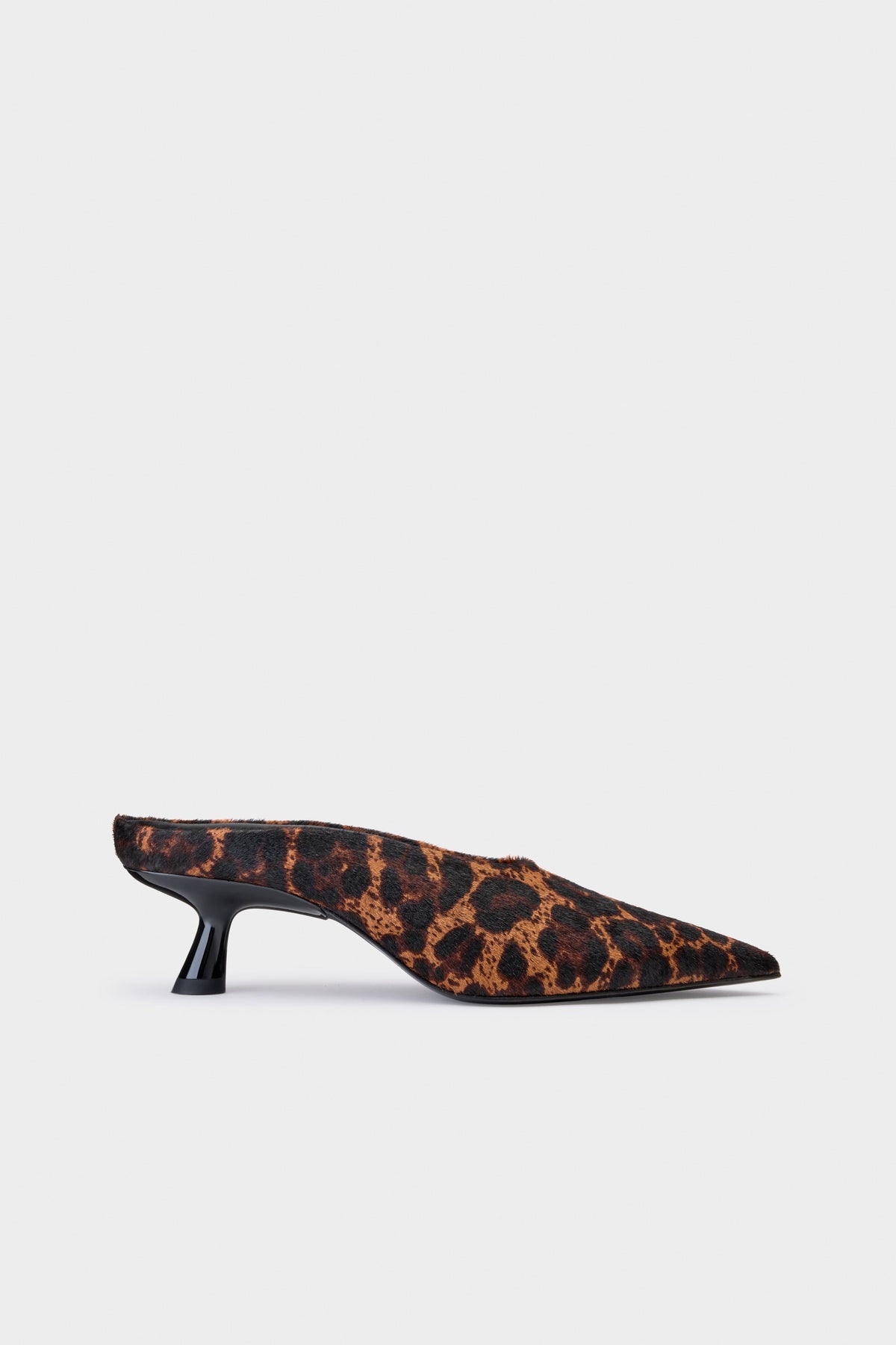 Haircalf Pointed Gala Mule In Choco Brown Leopard