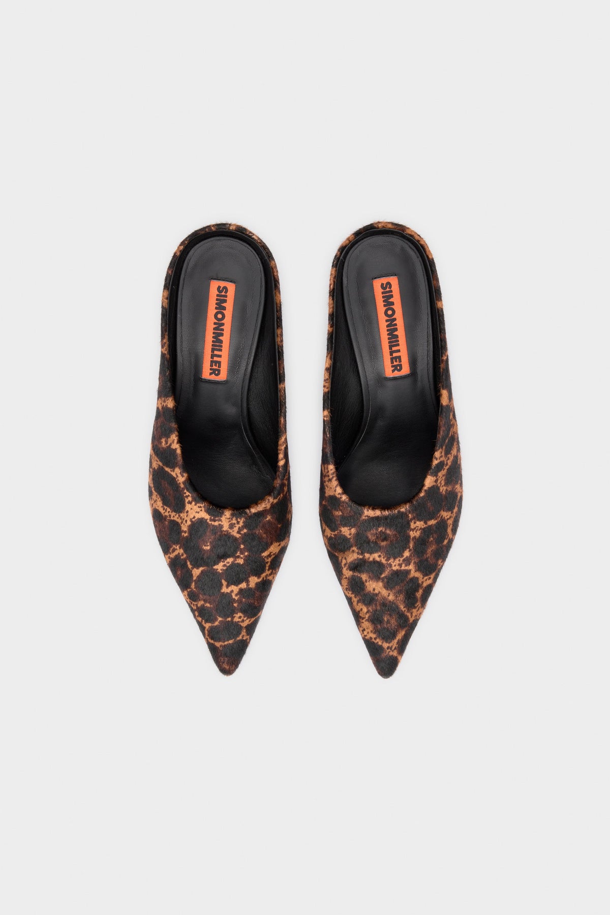 Haircalf Pointed Gala Mule In Choco Brown Leopard