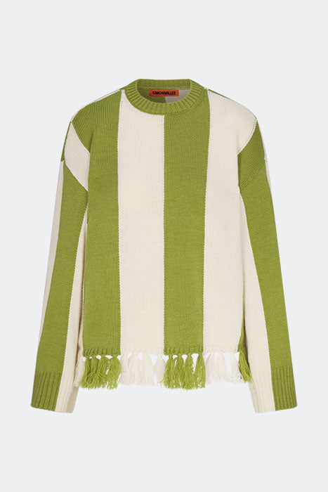 Faye Tassel Sweater In Moss Green/Cream