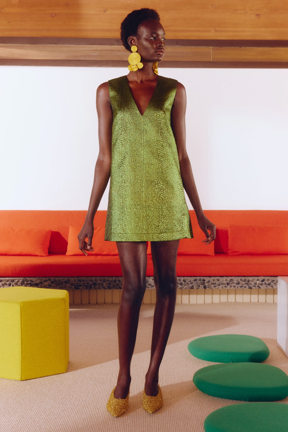 Fountain Metallic Mini Dress In Matcha