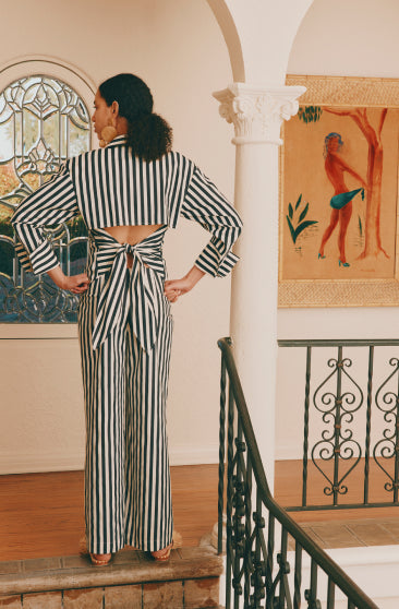 Loch Striped Poplin Button Up in Black/White Stripe