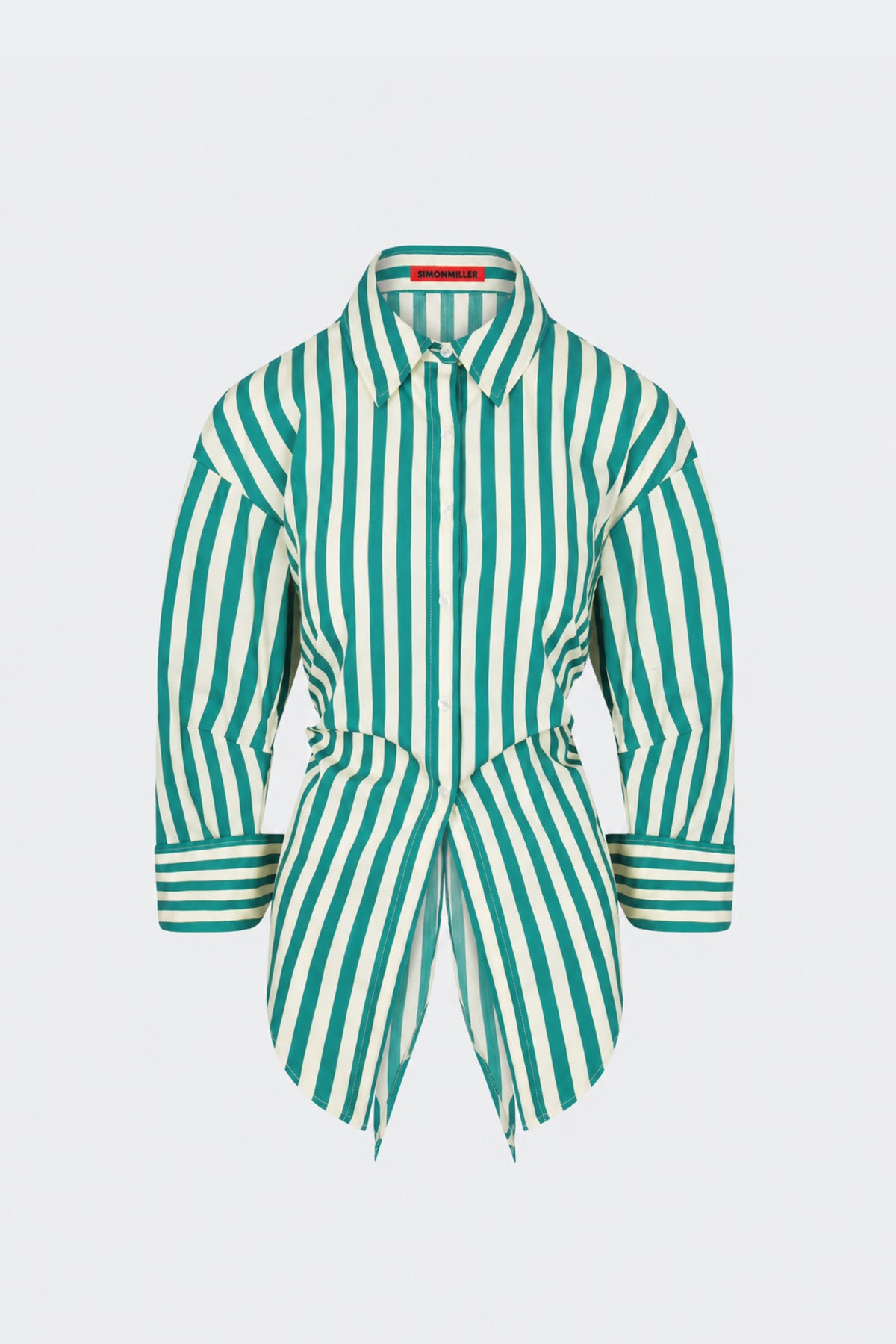 Loch Poplin Button Up In Teal/Cream Stripe
