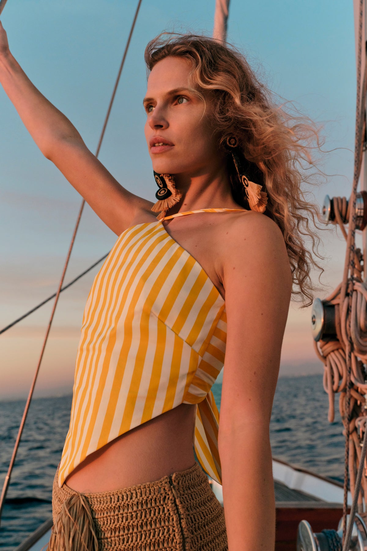 Kit Poplin Tie Top in Sungold/Ecru Stripe