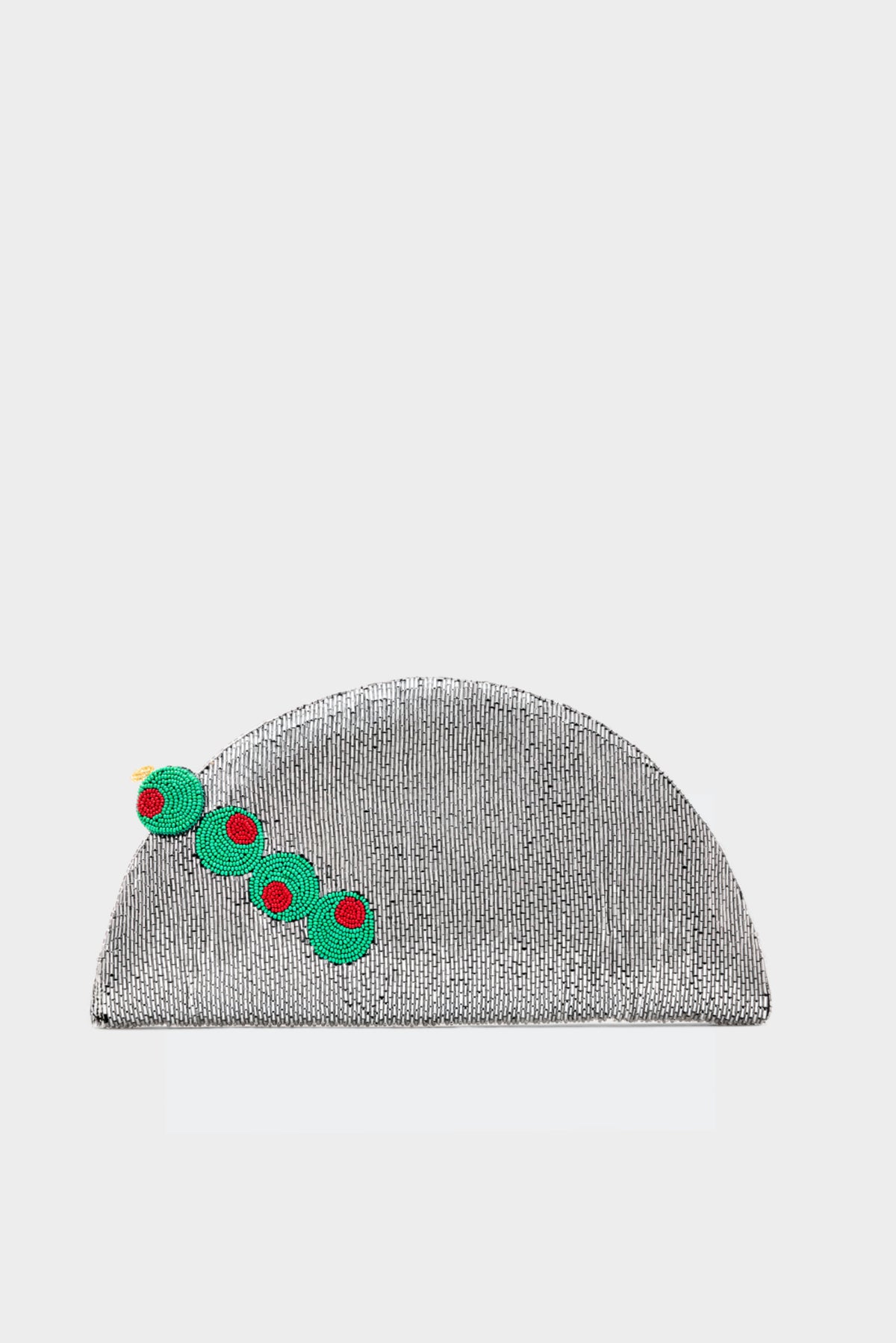 Beaded Martini Clutch In Silver/Olive Motif