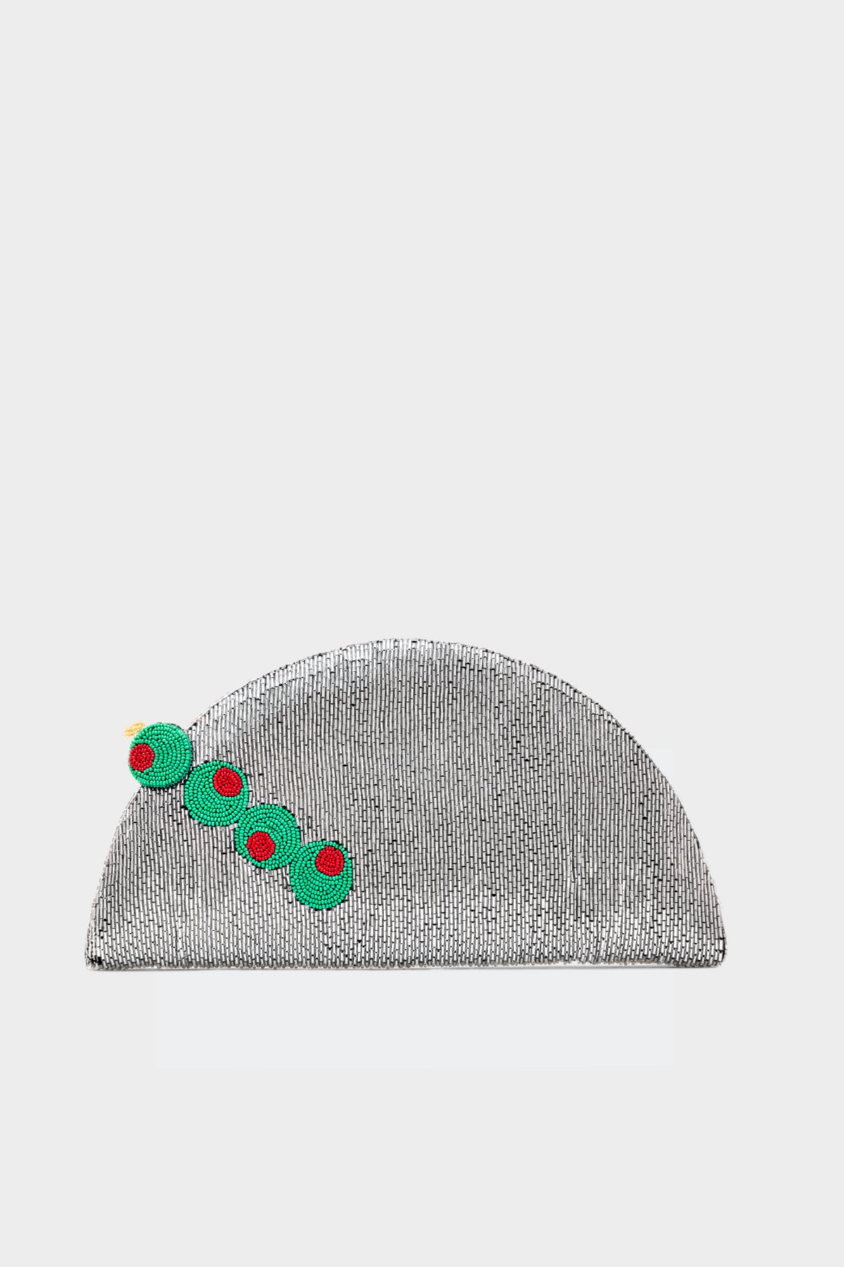 Beaded Martini Clutch In Silver/Olive Motif