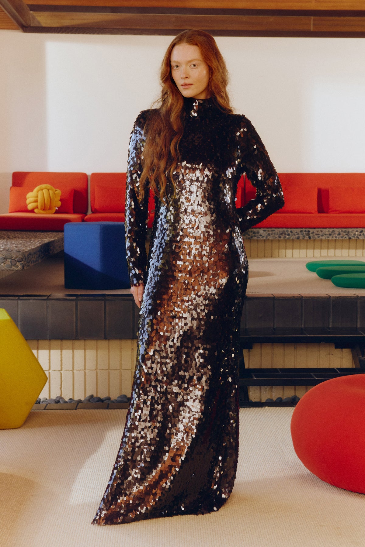 Sculpty Sequin Dress In Choco Brown