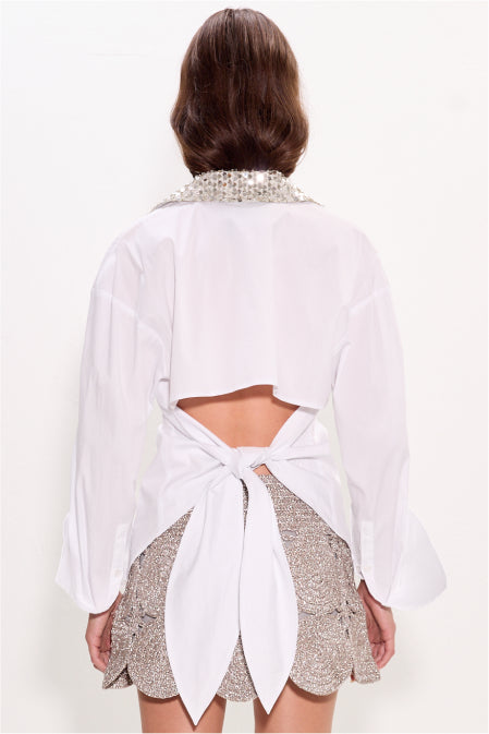 Loch Embellished Button Up In Macadamia