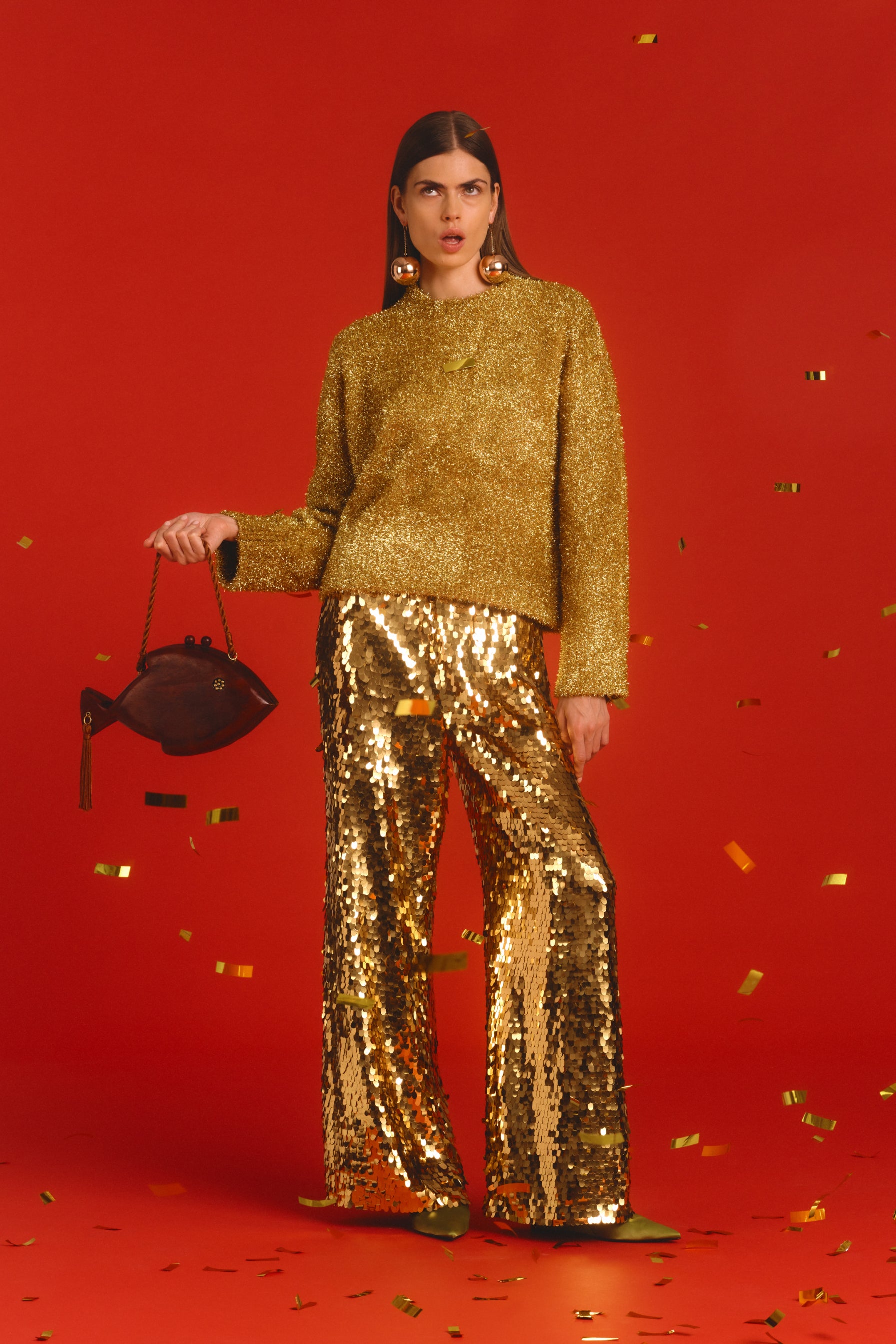 Nella Sequin Wide Leg Pant In Star Gold