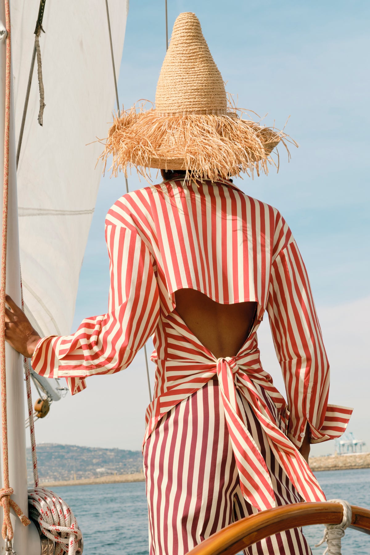 Loch Poplin Button Up in Venetian Red Stripe
