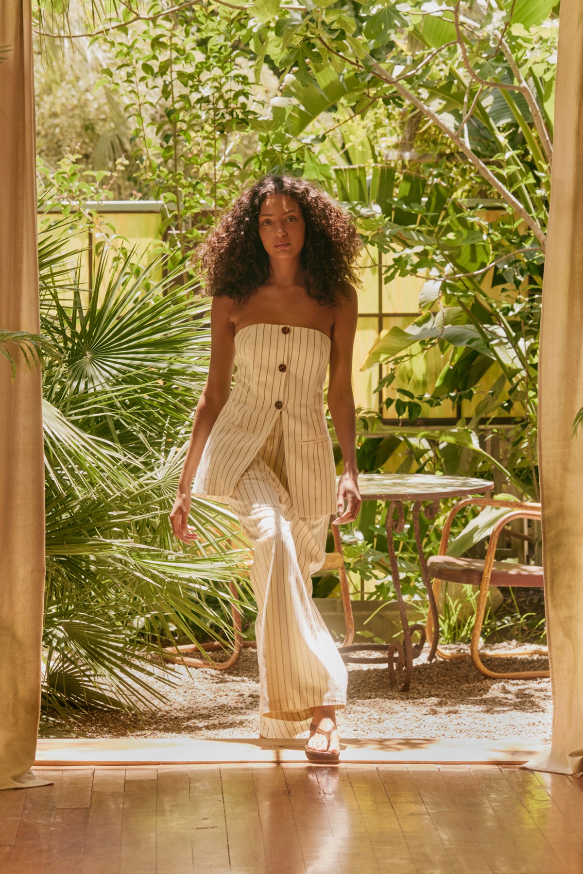 Bloo Linen Pant in Cream Pinstripe