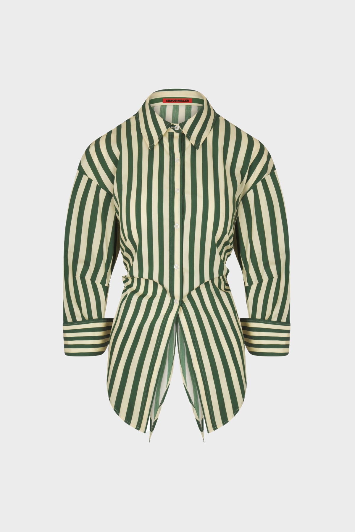 Loch Striped Poplin Button Up in Gummy Green/Ecru