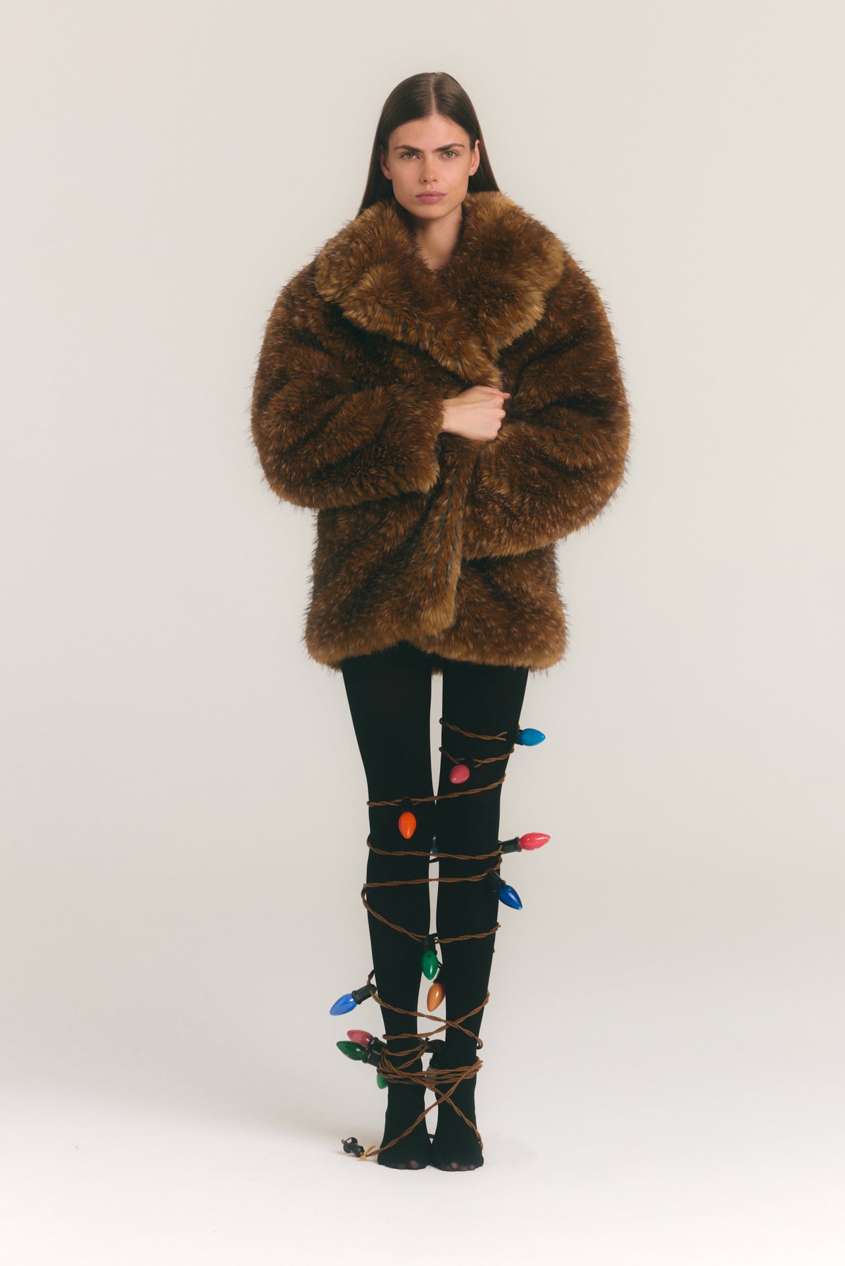 Knox Vegan Fur Coat In Tawny