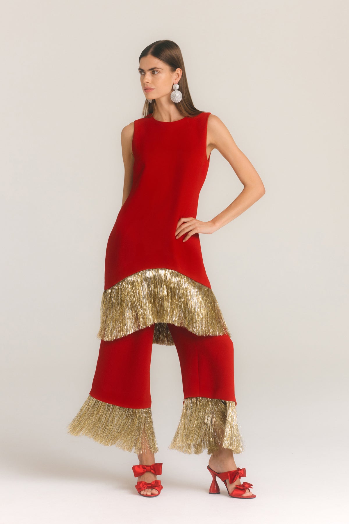 Bowie Fringe Mini Dress In Lucky Red