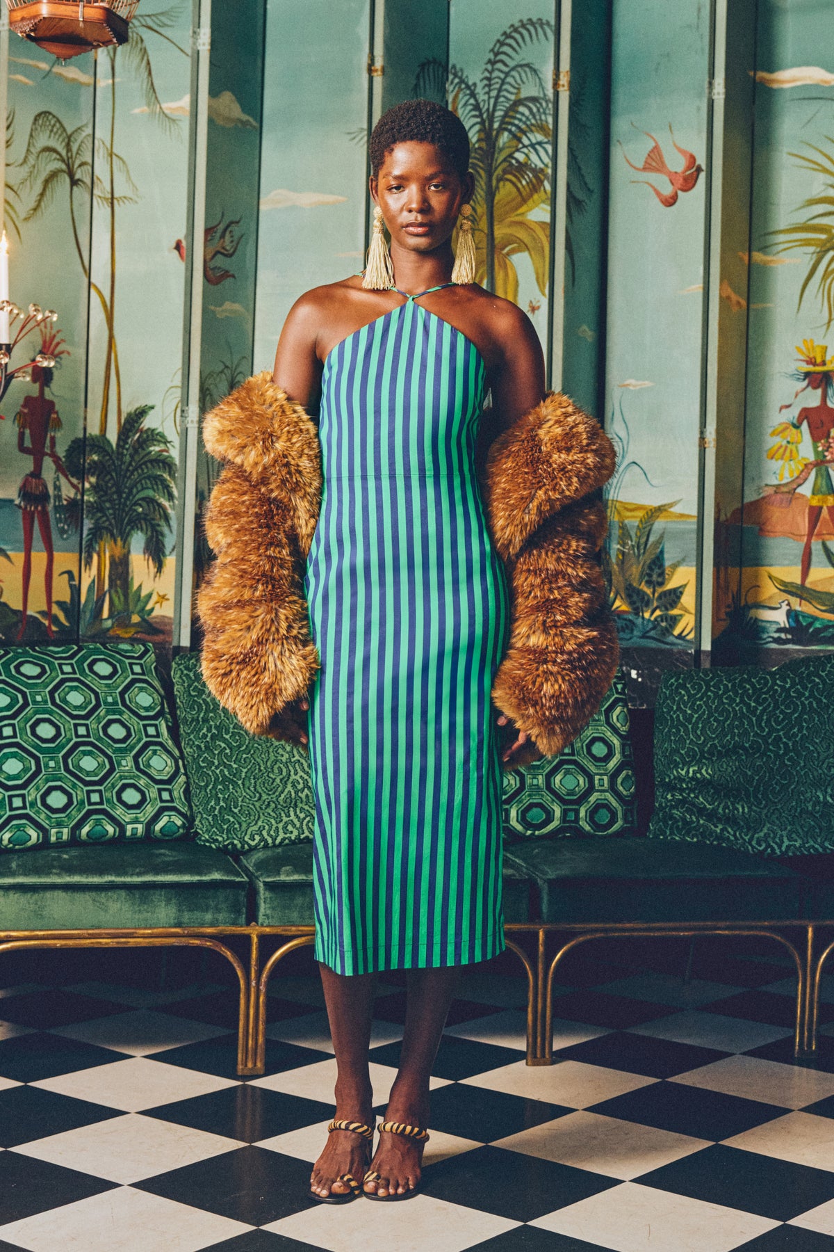 Kit Poplin Dress In Navy/Grass Green