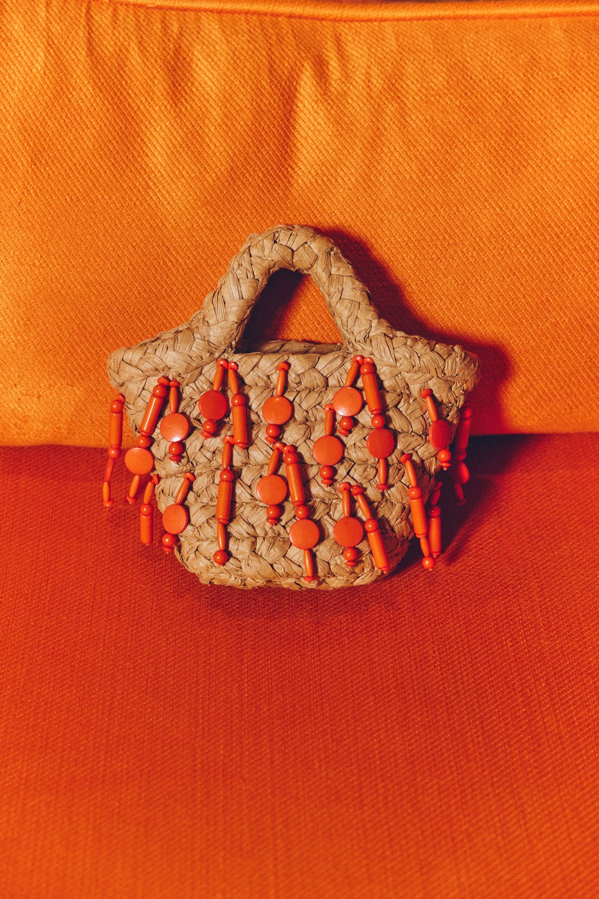 Beaded Shelly Bag In Natural/Orange