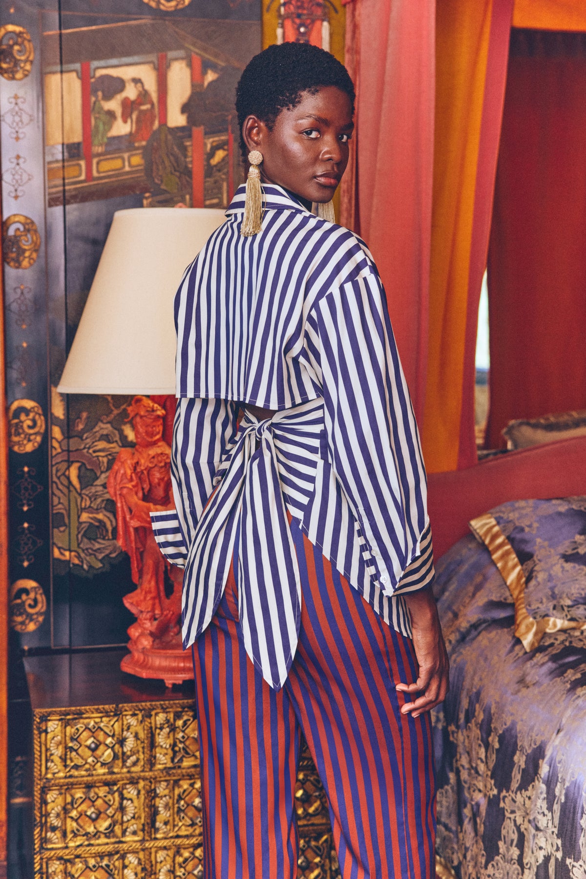 Loch Poplin Button Up In Navy/Cream Stripe