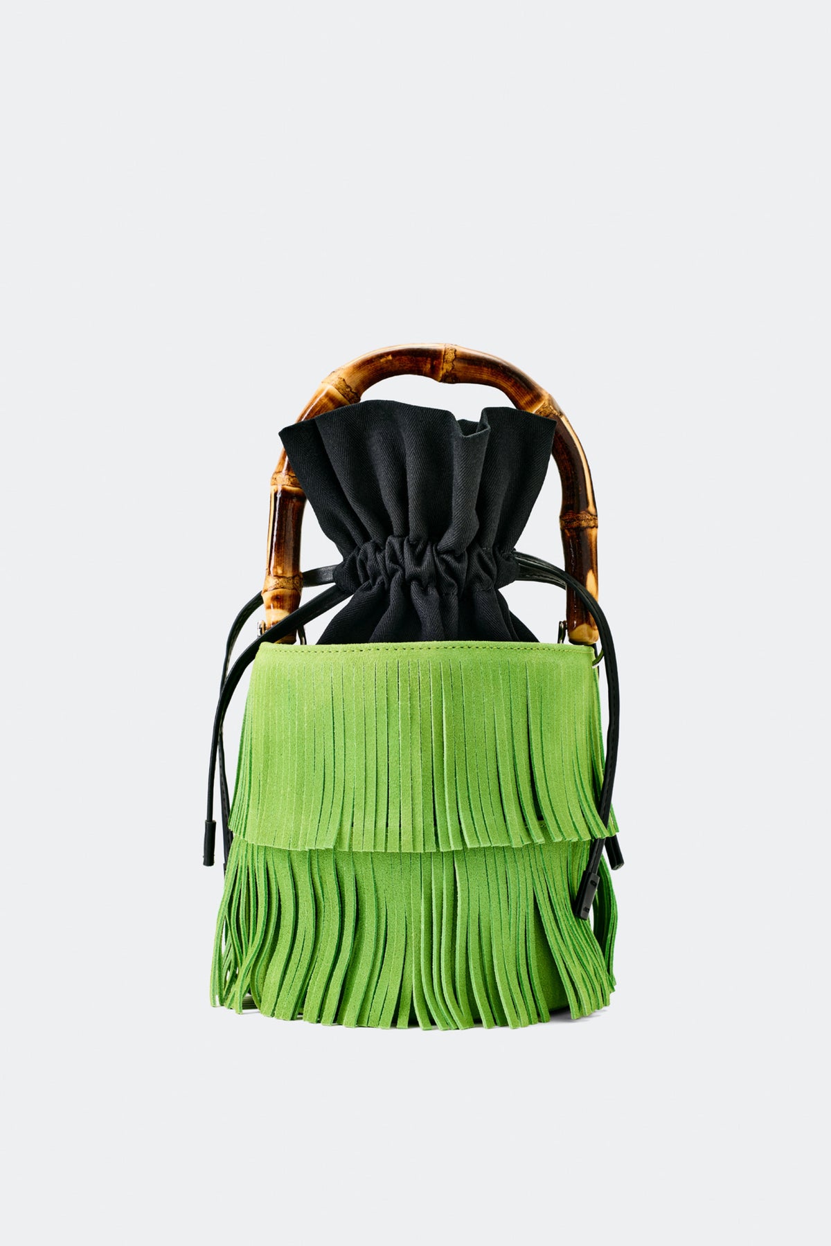 Tiki Fringe Suede Bag In Moss Green