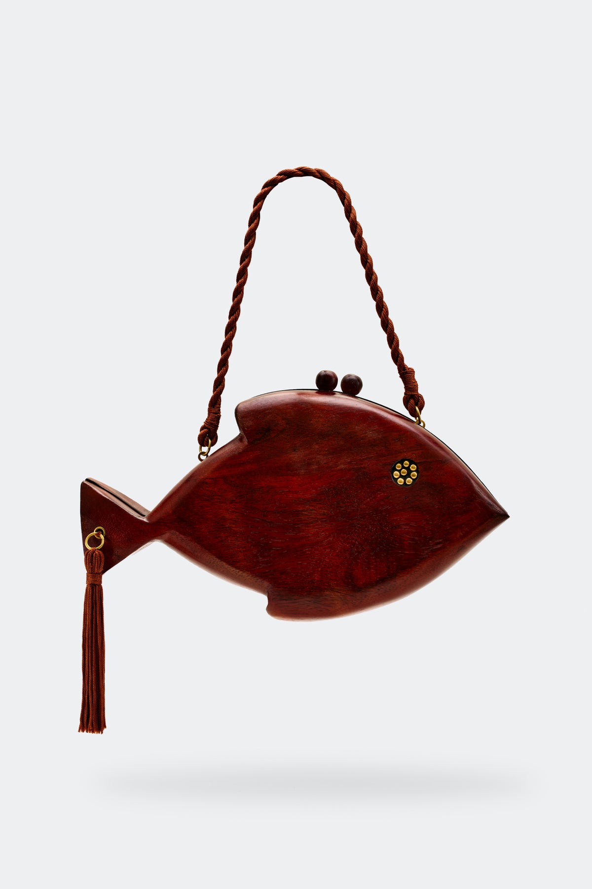 Carved Wooden Fish Clutch in Mahogany Brown
